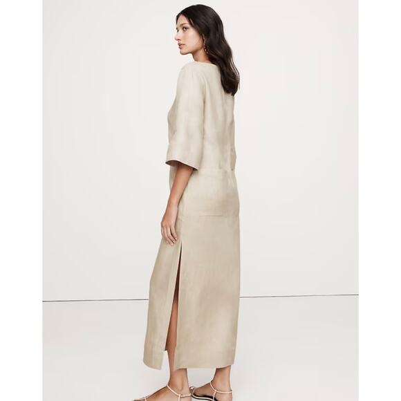 New Banana Republic Linen Scoop Neck Maxi Dress  Beige XL Extra Large Cover-Up - Picture 2 of 12
